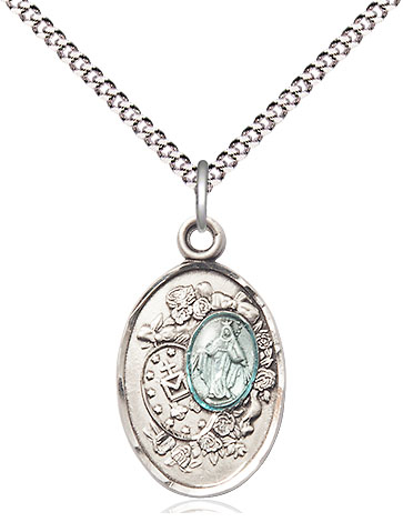 Sterling Silver Miraculous Pendant on a 18 inch Light Rhodium Light Curb chain