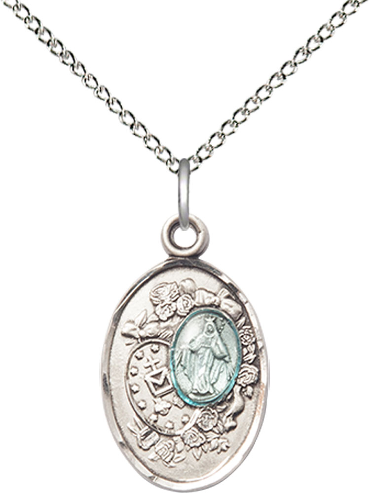 Sterling Silver Miraculous Pendant on a 18 inch Sterling Silver Light Curb chain