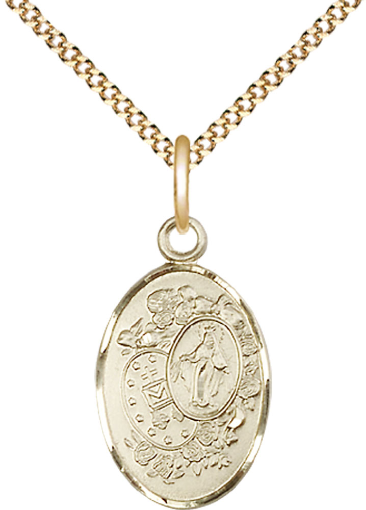 14kt Gold Filled Miraculous Pendant on a 18 inch Gold Plate Light Curb chain