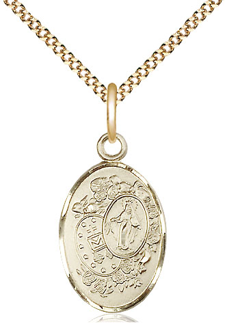 14kt Gold Filled Miraculous Pendant on a 18 inch Gold Plate Light Curb chain