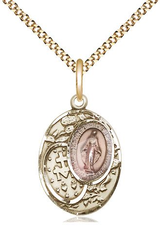 14kt Gold Filled Miraculous Pendant on a 18 inch Gold Plate Light Curb chain