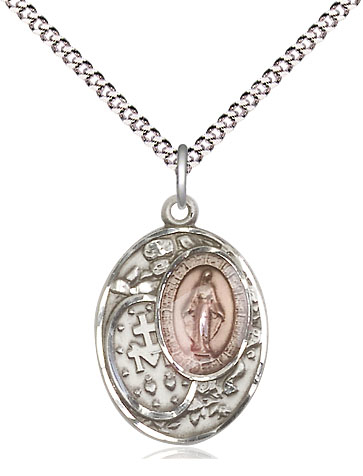 Sterling Silver Miraculous Pendant on a 18 inch Light Rhodium Light Curb chain