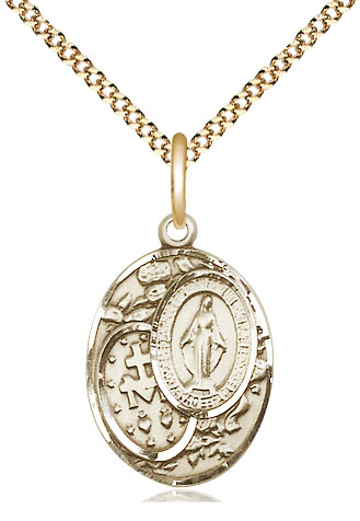 14kt Gold Filled Miraculous Pendant on a 18 inch Gold Plate Light Curb chain