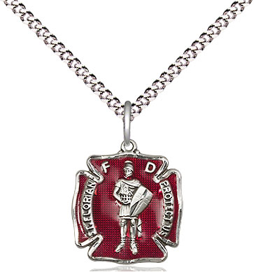 Sterling Silver Saint Florian Pendant on a 18 inch Light Rhodium Light Curb chain