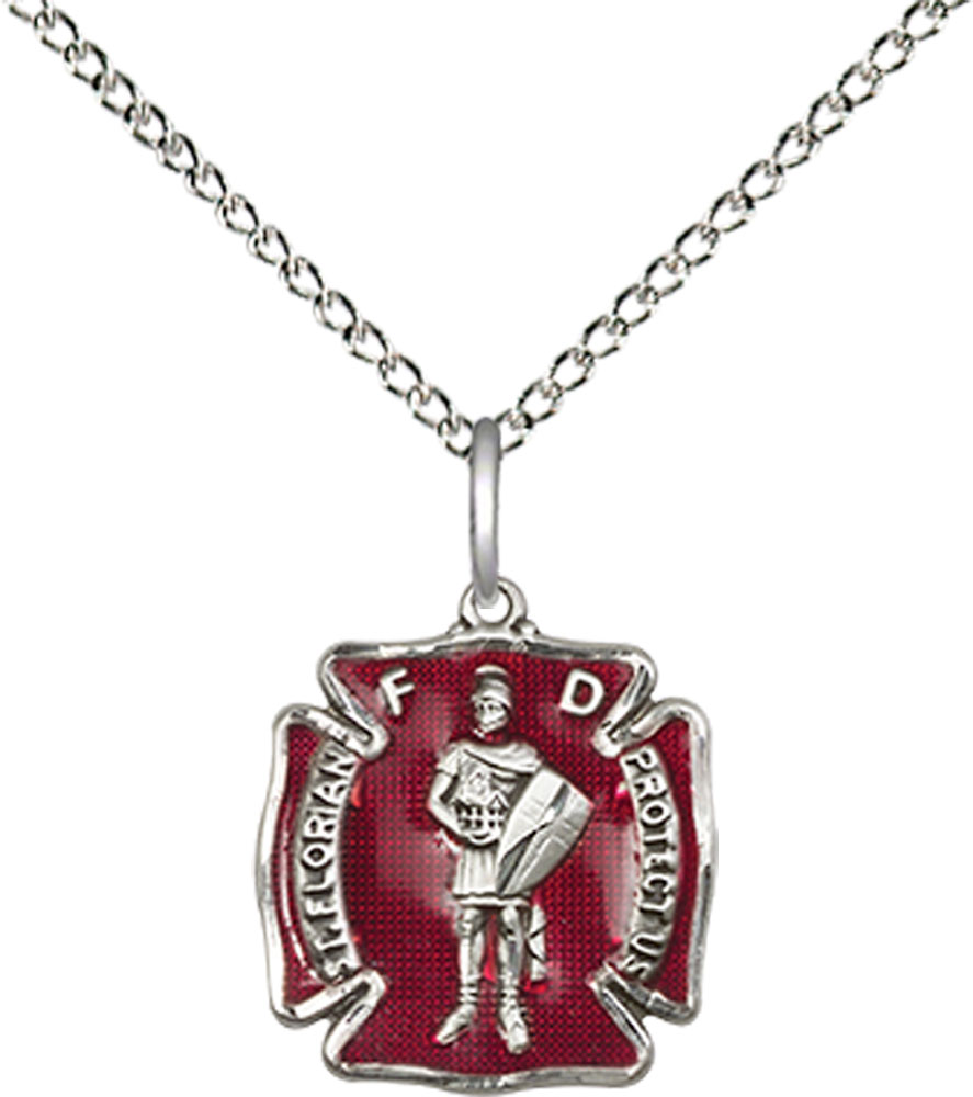 Sterling Silver Saint Florian Pendant on a 18 inch Sterling Silver Light Curb chain