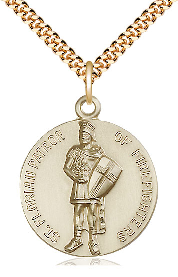 14kt Gold Filled Saint Florian Pendant on a 24 inch Gold Plate Heavy Curb chain
