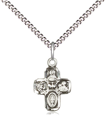 Sterling Silver 4-Way Pendant on a 18 inch Light Rhodium Light Curb chain