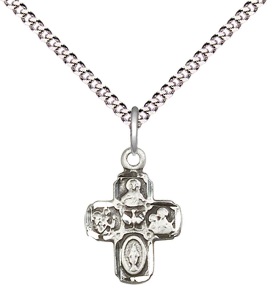 Sterling Silver 4-Way Pendant on a 18 inch Light Rhodium Light Curb chain