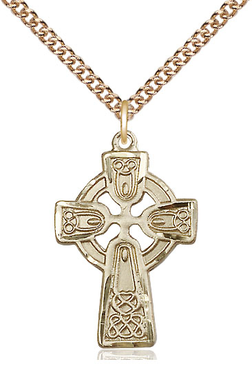 14kt Gold Filled Celtic Cross Pendant on a 24 inch Gold Filled Heavy Curb chain
