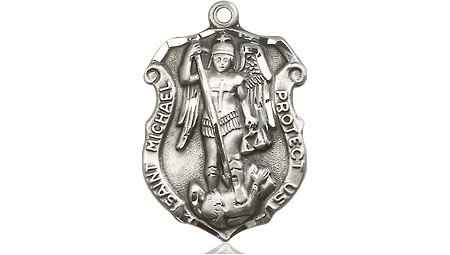 Sterling Silver Saint Michael the Archangel Shield Medal - With Box