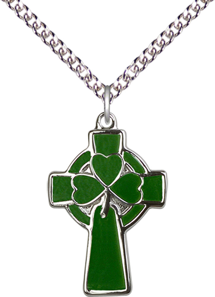 Sterling Silver Celtic Cross Pendant on a 24 inch Sterling Silver Heavy Curb chain