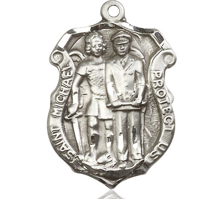 Sterling Silver Saint Michael the Archangel Police Shield Medal