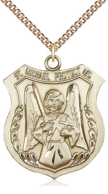 14kt Gold Filled Saint Michael the Archangel Pendant on a 24 inch Gold Filled Heavy Curb chain