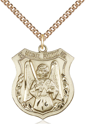 14kt Gold Filled Saint Michael the Archangel Pendant on a 24 inch Gold Filled Heavy Curb chain