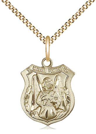 14kt Gold Filled Saint Michael the Archangel Pendant on a 18 inch Gold Plate Light Curb chain