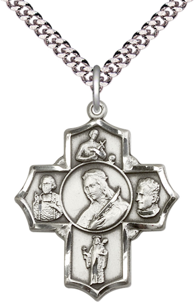 Sterling Silver Philomena Vian Bos Jude Gerard Pendant on a 24 inch Light Rhodium Heavy Curb chain