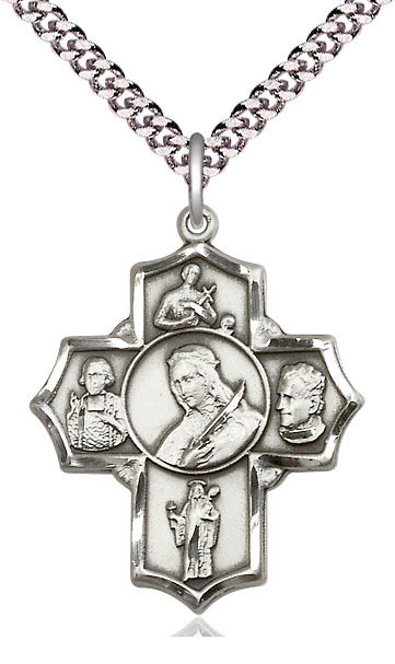 Sterling Silver Philomena Vian Bos Jude Gerard Pendant on a 24 inch Light Rhodium Heavy Curb chain