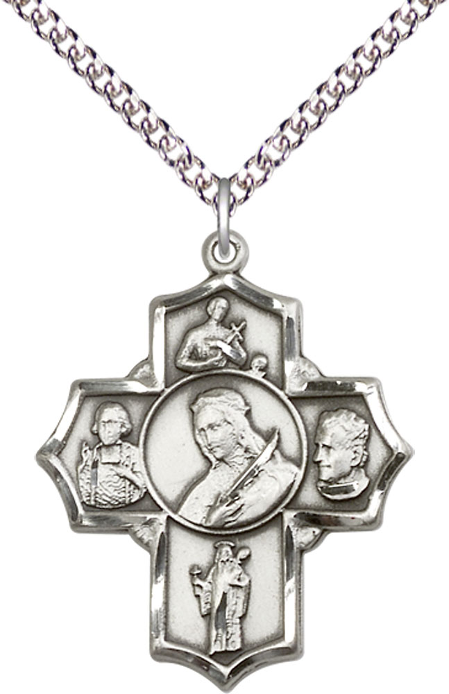 Sterling Silver Philomena Vian Bos Jude Gerard Pendant on a 24 inch Sterling Silver Heavy Curb chain