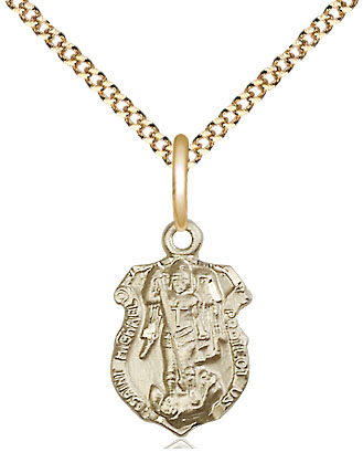14kt Gold Filled Saint Michael the Archangel Shield Pendant on a 18 inch Gold Plate Light Curb chain