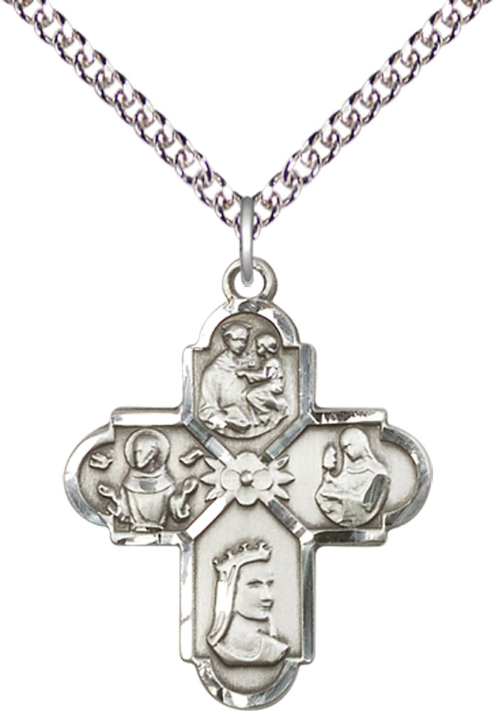 Sterling Silver Franciscan 4-Way Pendant on a 24 inch Sterling Silver Heavy Curb chain