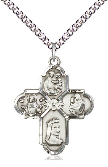 Sterling Silver Franciscan 4-Way Pendant on a 24 inch Sterling Silver Heavy Curb chain