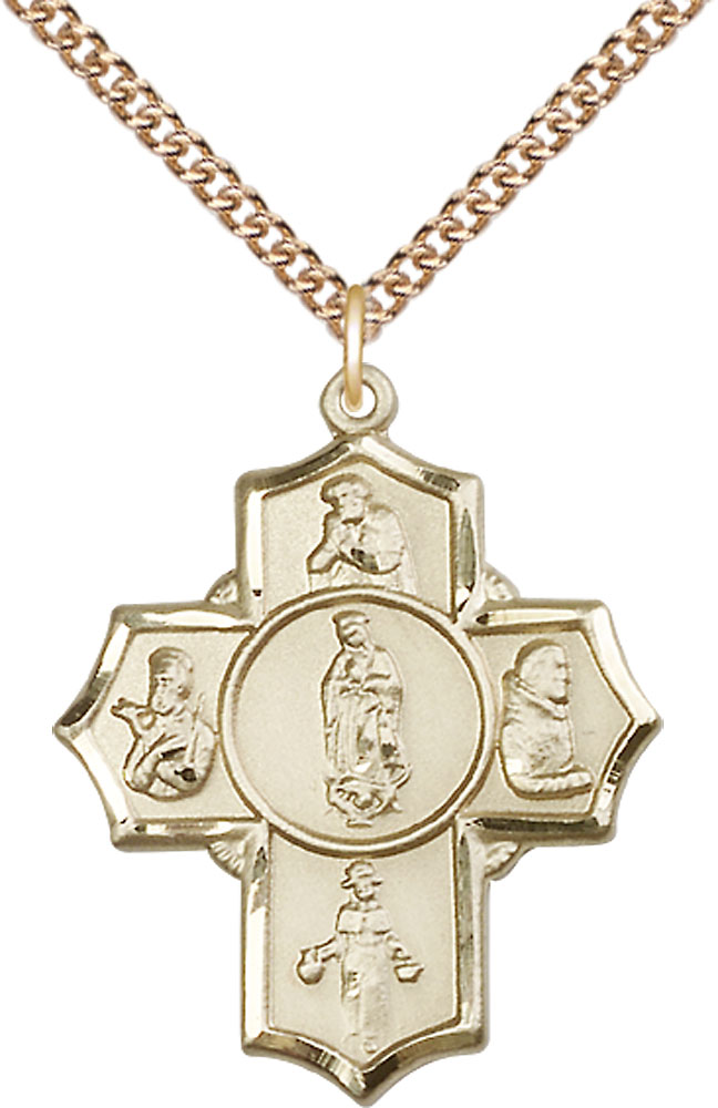 14kt Gold Filled Guadalupe Diego Pio Xav Nino Pendant on a 24 inch Gold Filled Heavy Curb chain