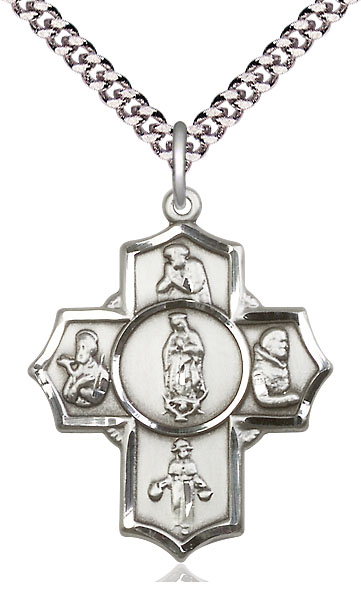 Sterling Silver Guadalupe Diego Pio Xav Nino Pendant on a 24 inch Light Rhodium Heavy Curb chain