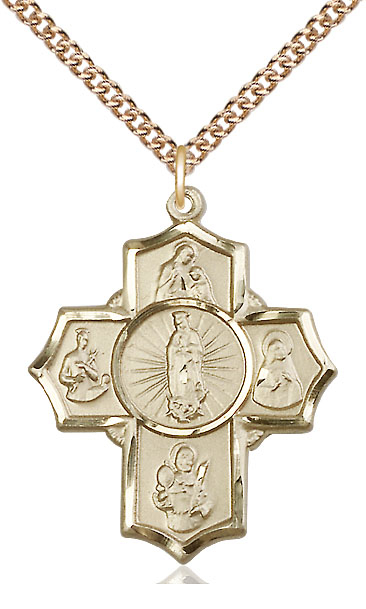 14kt Gold Filled 5-Way Motherhood Pendant on a 24 inch Gold Filled Heavy Curb chain