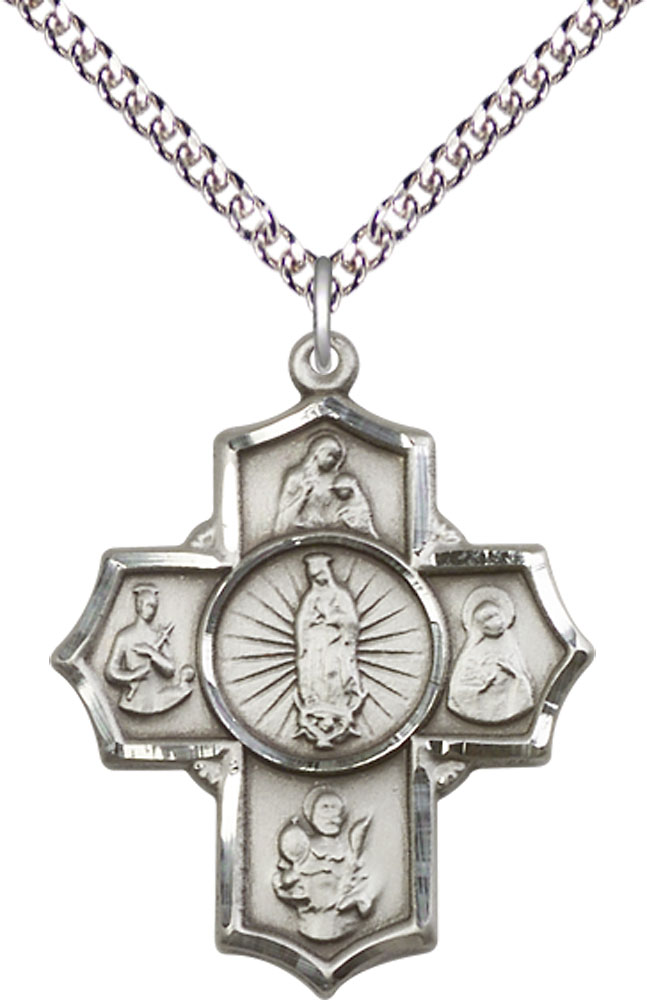Sterling Silver 5-Way Motherhood Pendant on a 24 inch Sterling Silver Heavy Curb chain