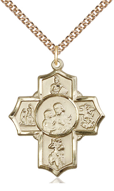 14kt Gold Filled 5-Way Firefighter Pendant on a 24 inch Gold Filled Heavy Curb chain