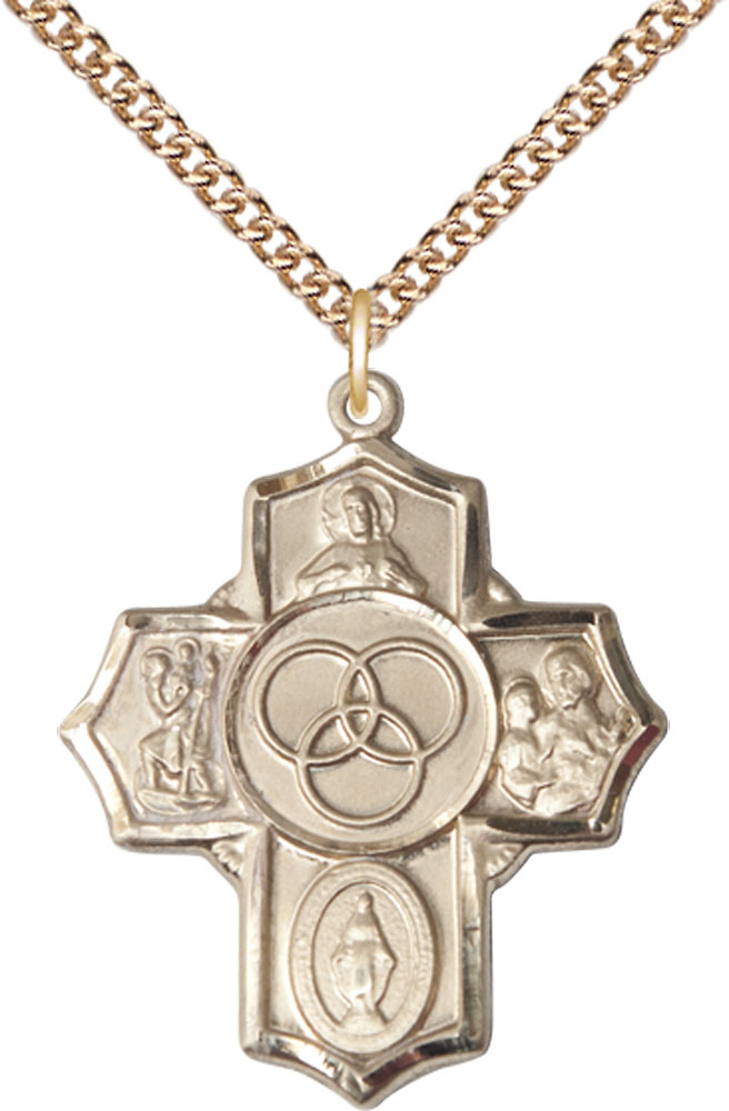 14kt Gold Filled Blended Family 5-Way Pendant on a 24 inch Gold Filled Heavy Curb chain