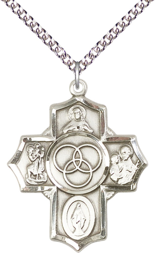 Sterling Silver Blended Family 5-Way Pendant on a 24 inch Sterling Silver Heavy Curb chain