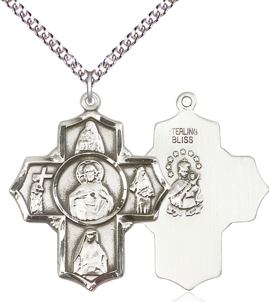 Sterling Silver Scapular 4-Way Pendant on a 24 inch Sterling Silver Heavy Curb chain