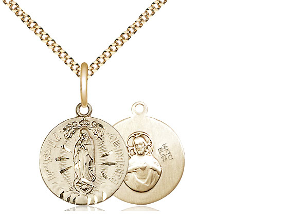 14kt Gold Filled Our Lady of Guadalupe Pendant on a 18 inch Gold Plate Light Curb chain