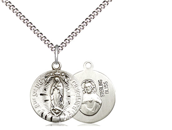 Sterling Silver Our Lady of Guadalupe Pendant on a 18 inch Light Rhodium Light Curb chain