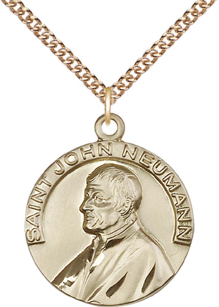 14kt Gold Filled Saint John Neumann Pendant on a 24 inch Gold Filled Heavy Curb chain