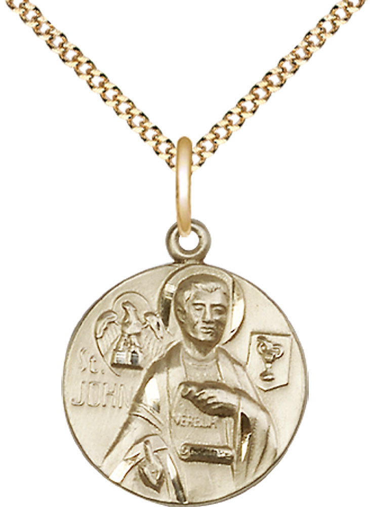 14kt Gold Filled Saint John the Evangelist Pendant on a 18 inch Gold Plate Light Curb chain