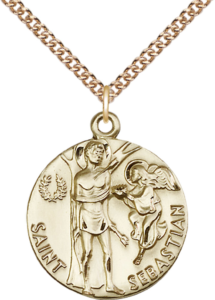 14kt Gold Filled Saint Sebastian Pendant on a 24 inch Gold Filled Heavy Curb chain