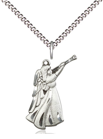 Sterling Silver Guardian Angel Pendant on a 18 inch Light Rhodium Light Curb chain