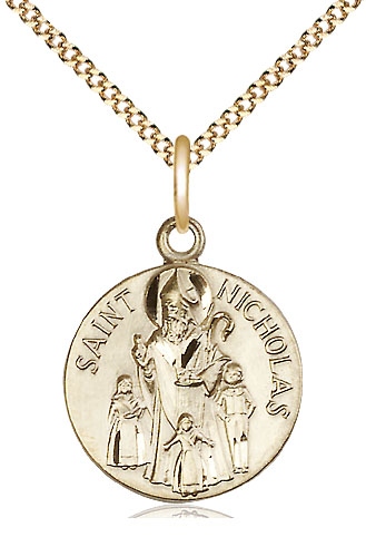 14kt Gold Filled Saint Nicholas Pendant on a 18 inch Gold Plate Light Curb chain