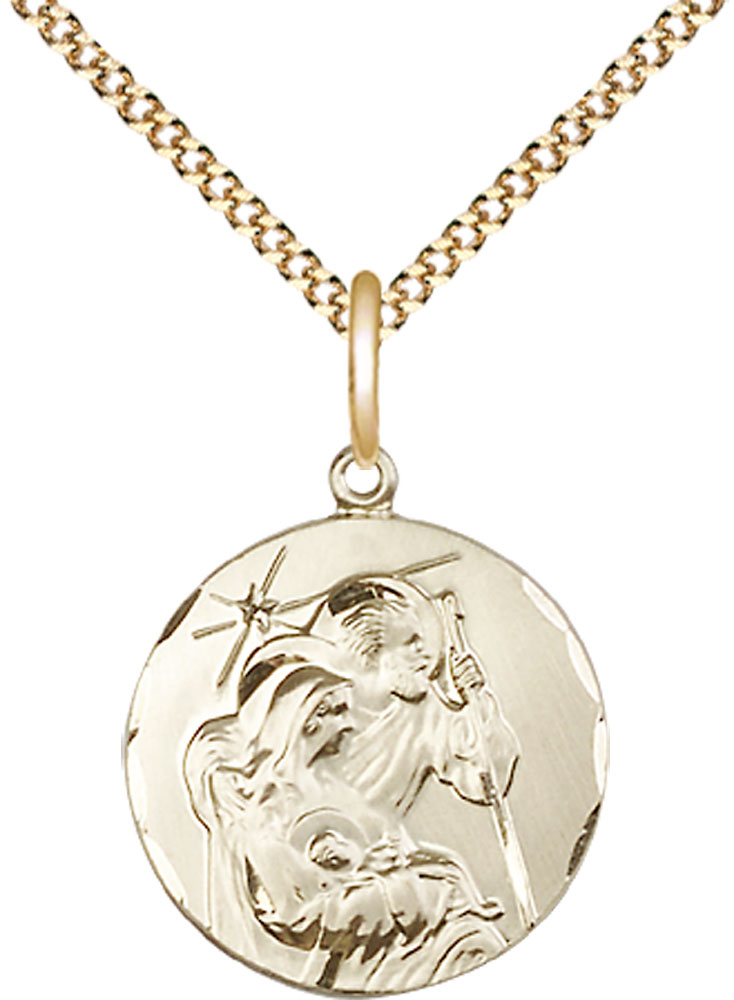 14kt Gold Filled Holy Family Pendant on a 18 inch Gold Plate Light Curb chain