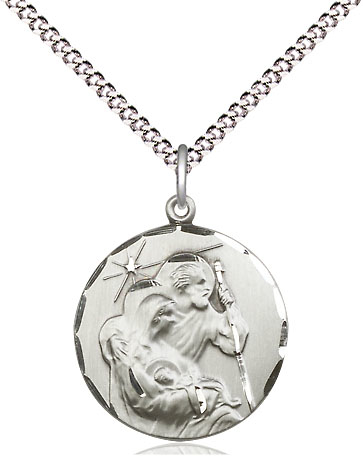 Sterling Silver Holy Family Pendant on a 18 inch Light Rhodium Light Curb chain