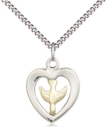 Two-Tone GF/SS Holy Spirit Pendant on a 18 inch Light Rhodium Light Curb chain