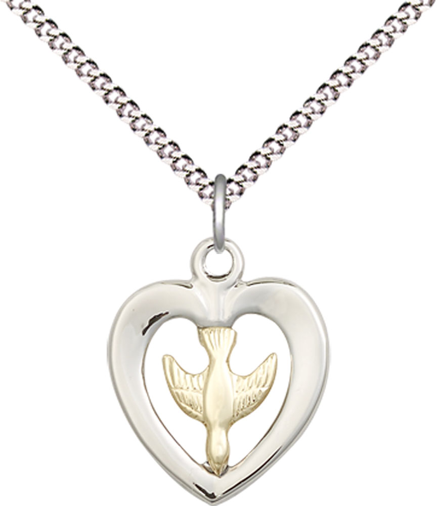 Two-Tone GF/SS Holy Spirit Pendant on a 18 inch Light Rhodium Light Curb chain