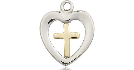 Two-Tone GF/SS Heart Cross Medal