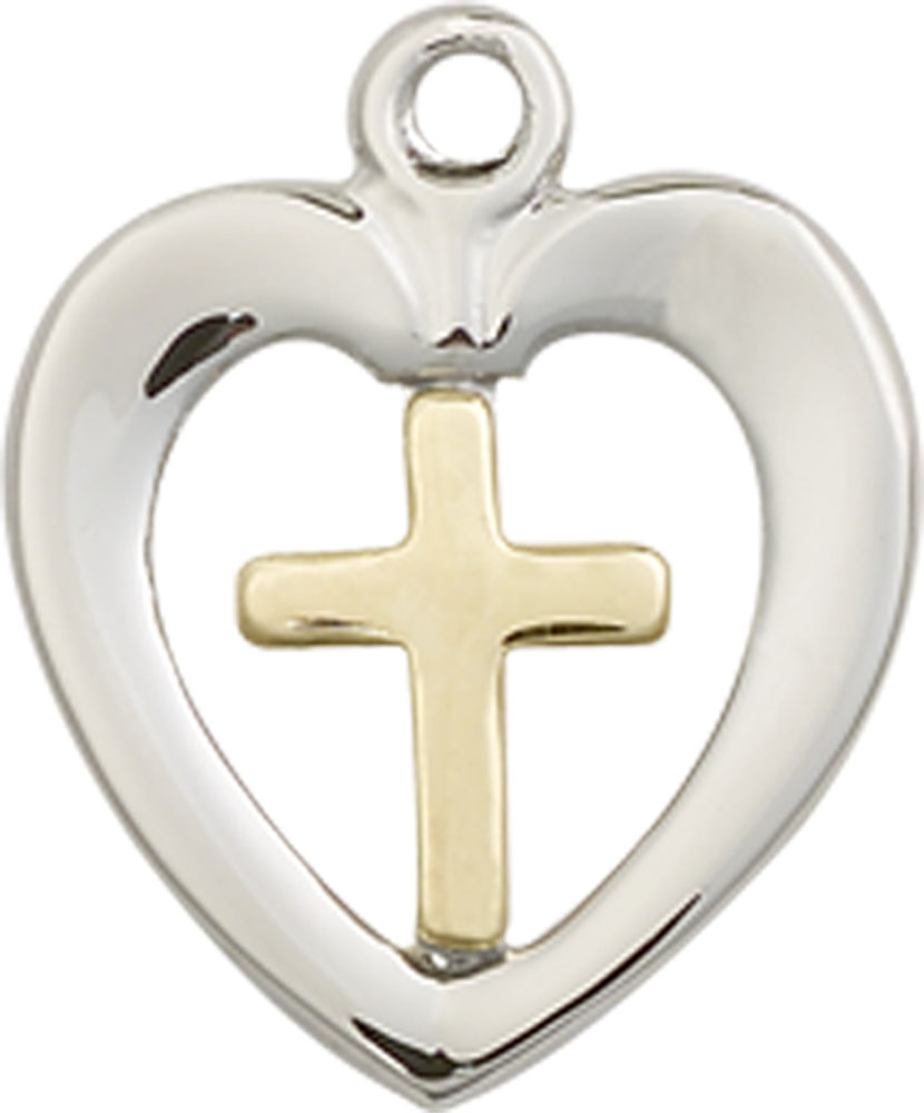 Two-Tone GF/SS Heart Cross Medal