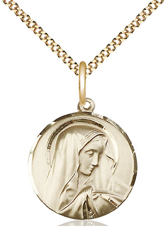 14kt Gold Filled Sorrowful Mother Pendant on a 18 inch Gold Plate Light Curb chain