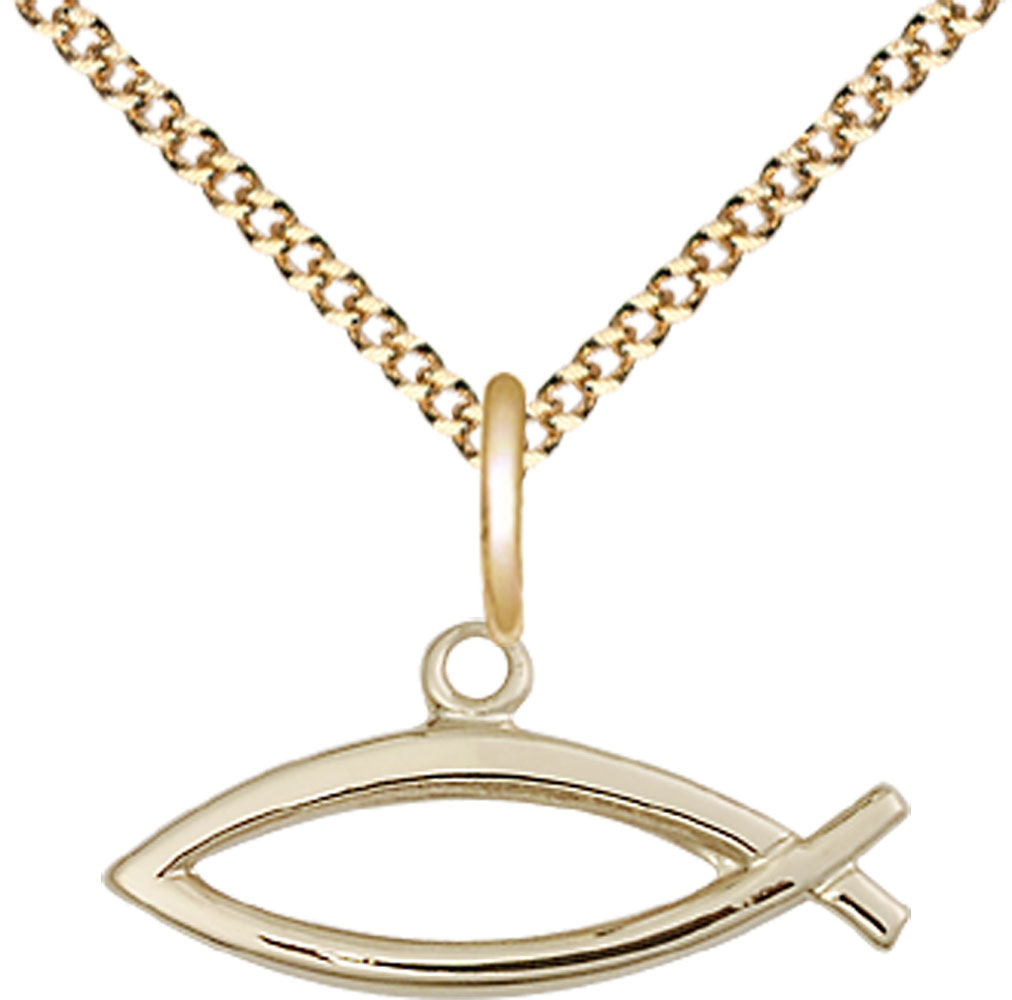 14kt Gold Filled Fish Pendant on a 18 inch Gold Plate Light Curb chain