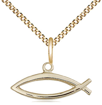 14kt Gold Filled Fish Pendant on a 18 inch Gold Plate Light Curb chain