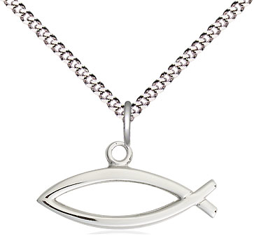 Sterling Silver Fish Pendant on a 18 inch Light Rhodium Light Curb chain